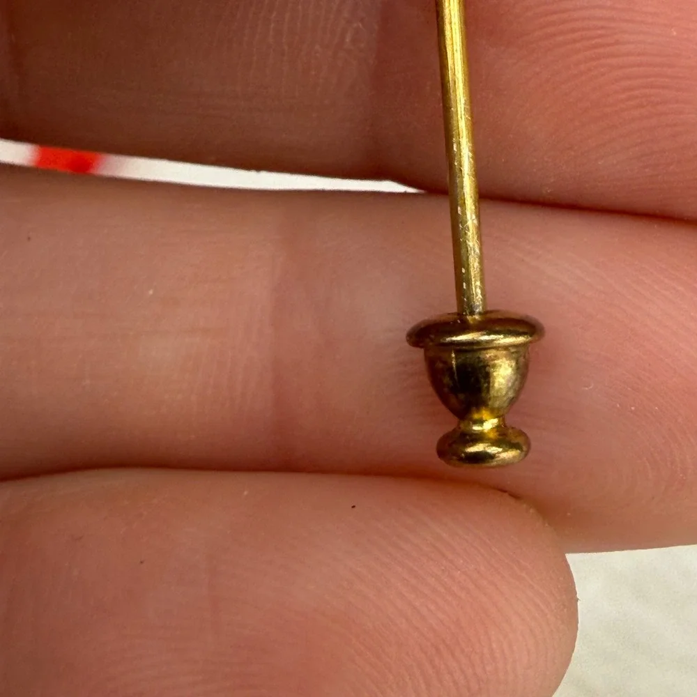 Vintage CPB Stick Pin Gold Tone Light Blue Oval Stone Hammered Circle